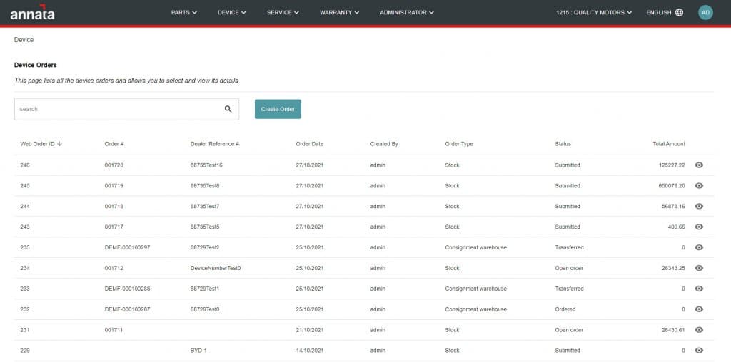 Dealer Portal - Device management